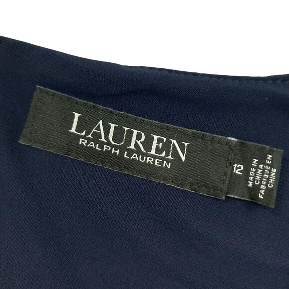 Lauren Ralph Lauren Midi Dress Womens 12 Black Chevron Stripes V-Neck Back Zip - Picture 7 of 12